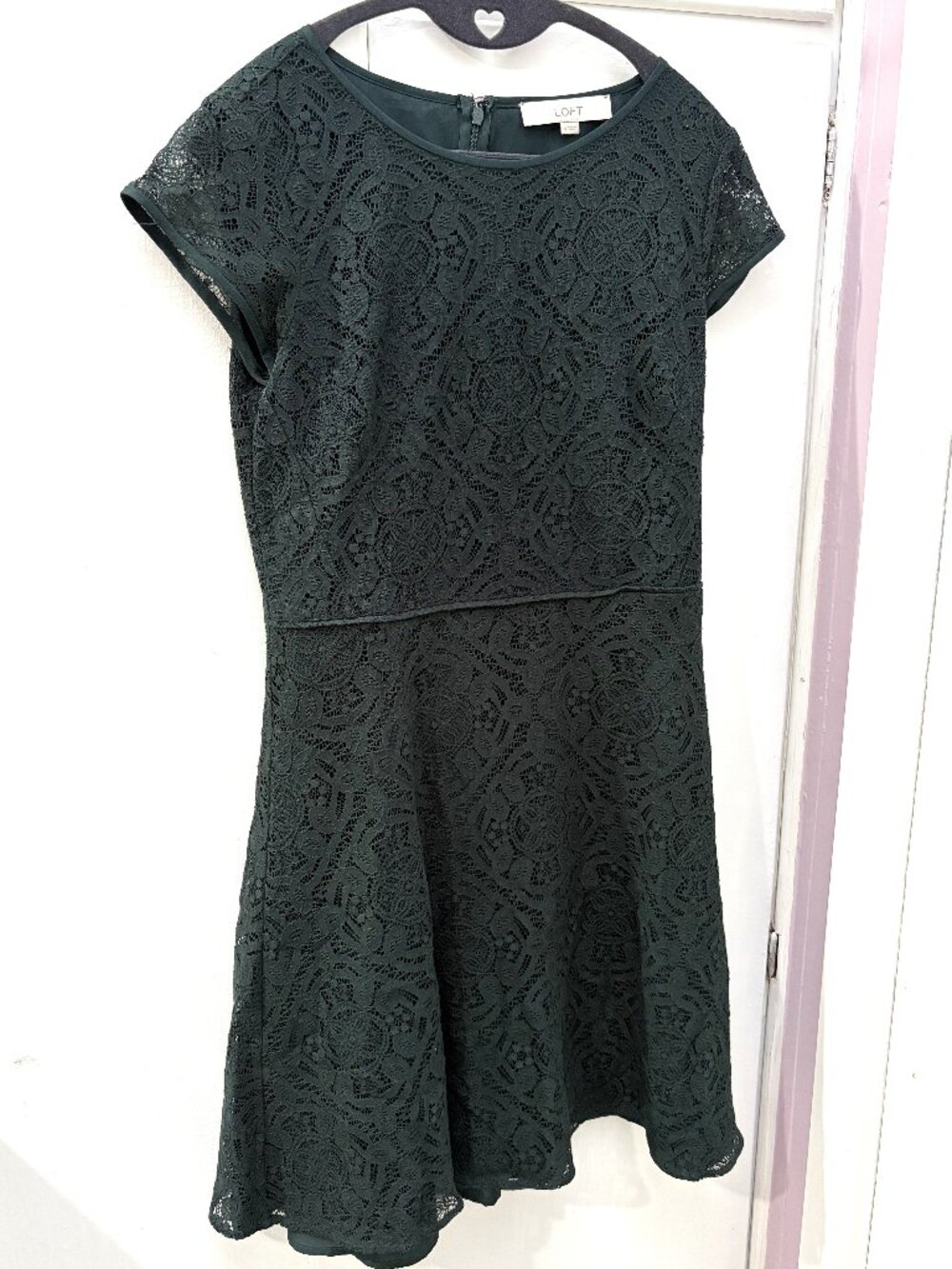 LOFT Deep Forest Green Lace Fit & Flare Dress Size 4